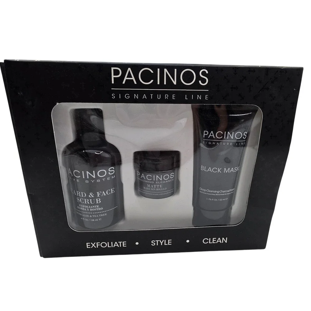 Pacinos Signature Line 3pc Set Beard Face Scrub Matte Paste Mask Grooming N4